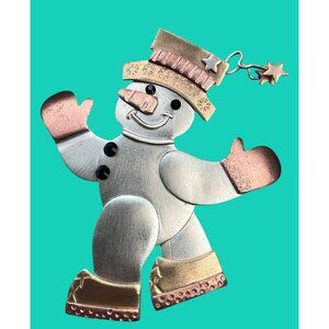 Snowman Brooch Mixed Metals Christmas Holiday Winter Jewelry